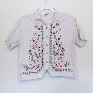 Vintage Embroidered Slightly Cropped Top